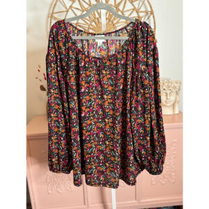 Women's Ava & Viv Floral Blouse 2X Black Multi